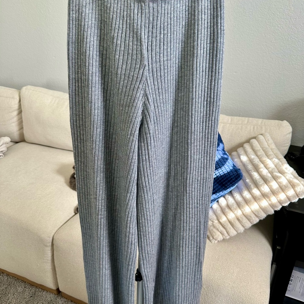 Gray Wide Leg Ribbed Pants